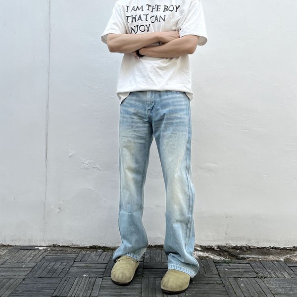Men's Clothing Loose Wide Leg Washed Vintage Jeans Silo Straight-image