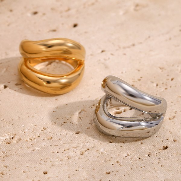 Ins Fashion Simple Niche Design Sense Hand Jewelry Stainless Steel Gold-Plated Lip Shape Ring For Women-image