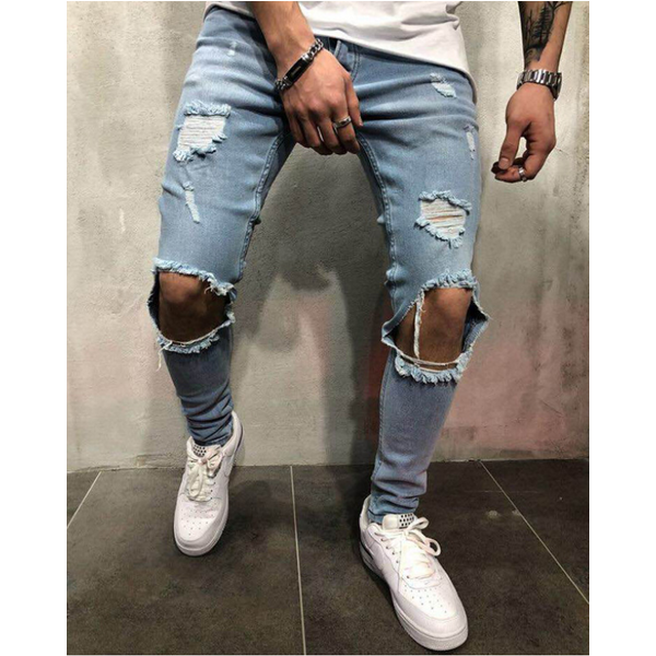 Europe And The United States Jeans New Ripped Slim-fit Explosion-style Small Feet