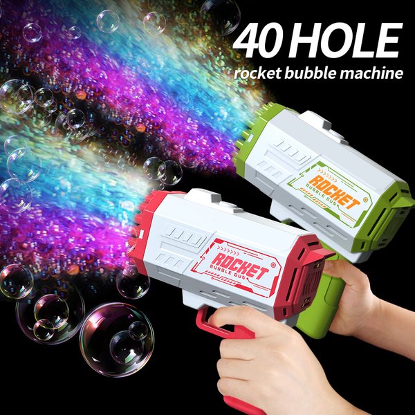 40-Hole Rocket Bubble Blaster Gun - Space Gatling Bubble Machine For Kids Outdoor Play Party Favors & Birthday Gifts-image