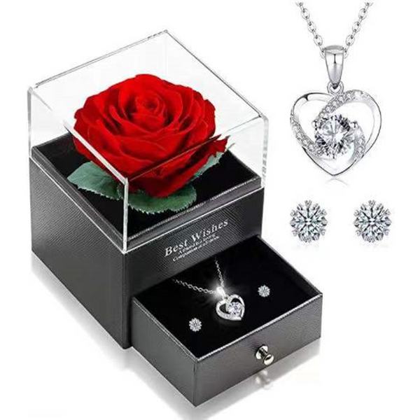 Jewelry Heart Shaped Sterg Sier Necklace Earrings Combination Set Female-image