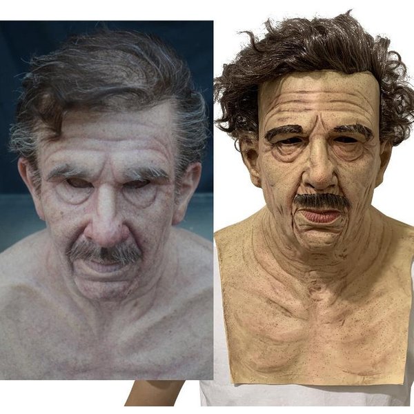 Halloween Old Man Mask Head Cover Old Man Grandfather Face Wig-image