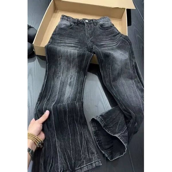 Men's Clothing Men's Lightning Wash Denim Pants - Vintage High Street Jeans (Retro Bootcut Style)-image