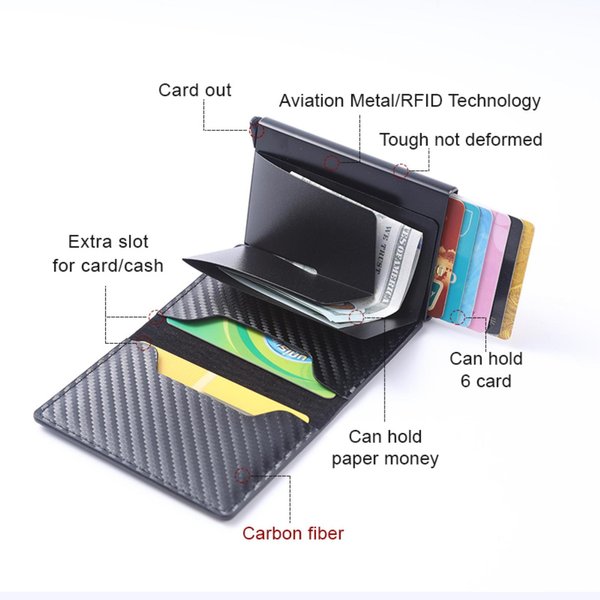 New Crazy Horse Leather Men's Wallet Automatic Pop Up Credit Card Box Ultra Thin Rfid Anti Theft Card Holder Metal Card Holder-image