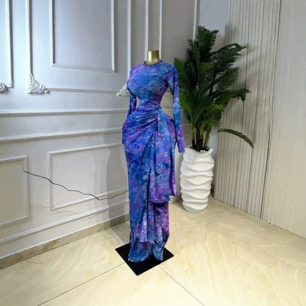 Spring/Summer Elegant Classy Printed Pleated Dress Long Sleeved American Style Vacation Dress For Women-image