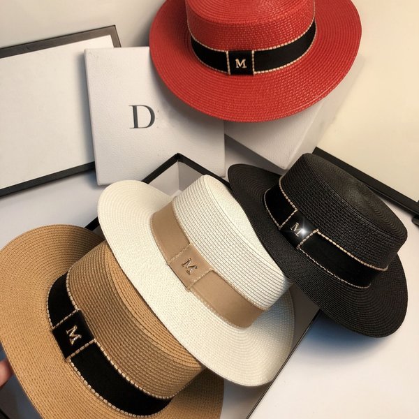 Women's Hats Summer Ribbon M Flat Top Hat Fashion Straw Hat Sunshade And Sunscreen-image