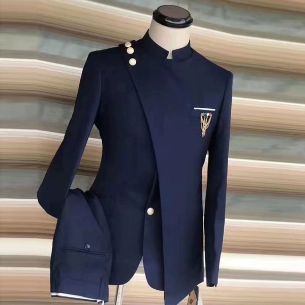 Fat Up Large-Sized Men's Standing Collar Two-Piece Business And Banquet Dress-image