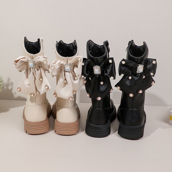 Children's Boots New Winter Medium And Large Girls' Long Boots High Top Little Girl Leather Shoes Students Plus Velvet Warm Fashion Boots-image