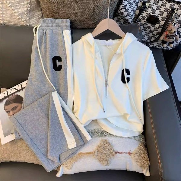Women's Clothing Plus Size Spring Fashion Age Reducing Sweater Slightly Fat Girl Slimming Casual Sports Two Piece Suit-image