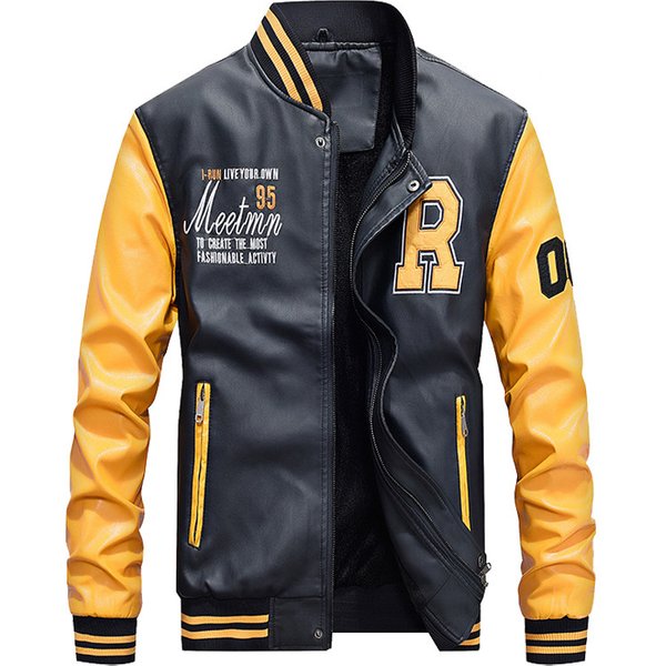 Men's Clothing Leather Baseball Jacket Pu Casual Jacket Light Board-image