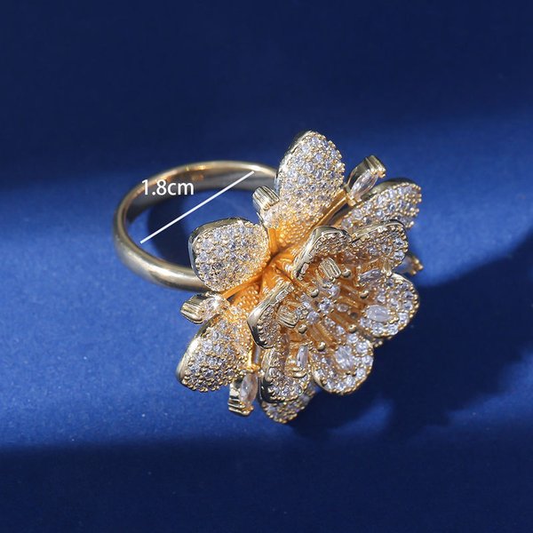 New Double-layer Full Diamond Flower Ring With Female Niche Design, High-end Feel Light Luxury Ring Simple And Versatile Bracelet