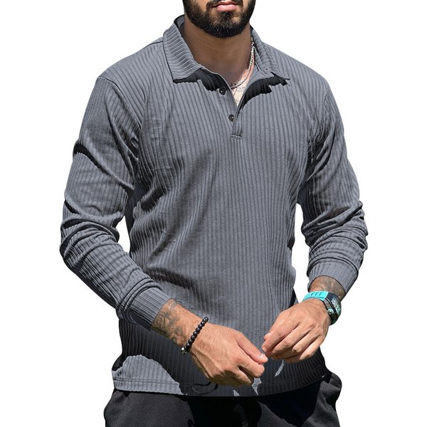 Men's clothing Lapel long sleeve men's T-shirt Foreign trade men's lapel polo shirt