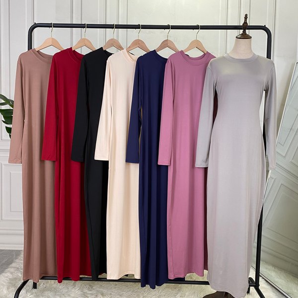 Summer Skirt For Ladies New Inner Dress Muslim Casual Dress For Women Clothing Islamic Abaya Long Sleeve Maxi Slim Inner Dress