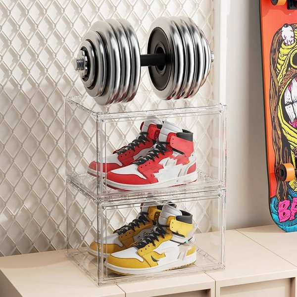 Home Storage Thickened Acrylic Transparent Shoe Box Magnetic Side Door Storage Bag Hand Made Storage Thickened Shoe Cabinet-image