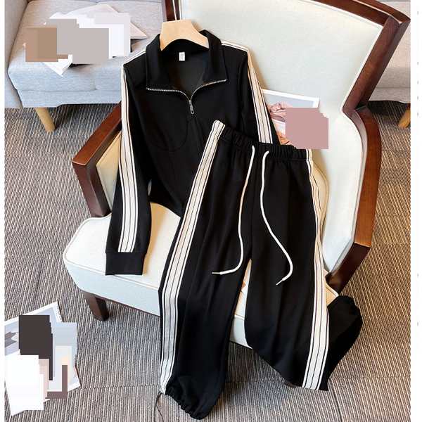 Women's Clothing Personalized Embroidered Hooded Sweatshirt High Waist Slim Trousers Suit-image