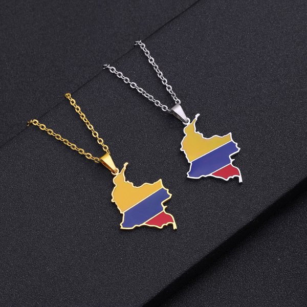 Colombia Map Pendant Stainless Steel Necklace Oil Drop Map Geometric Ethnic Style Jewelry-image