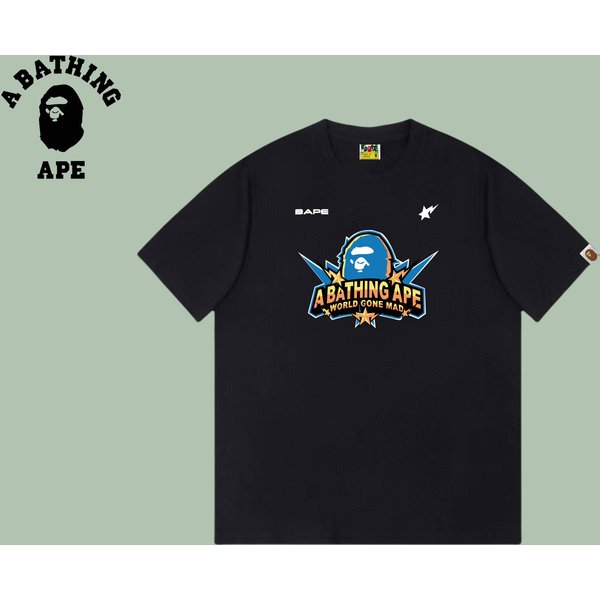 A Bathing Ape Bape-Ape Head Back Letter Printed Short Sleeve T-Shirt Made Of Pure Cotton Fabric-image