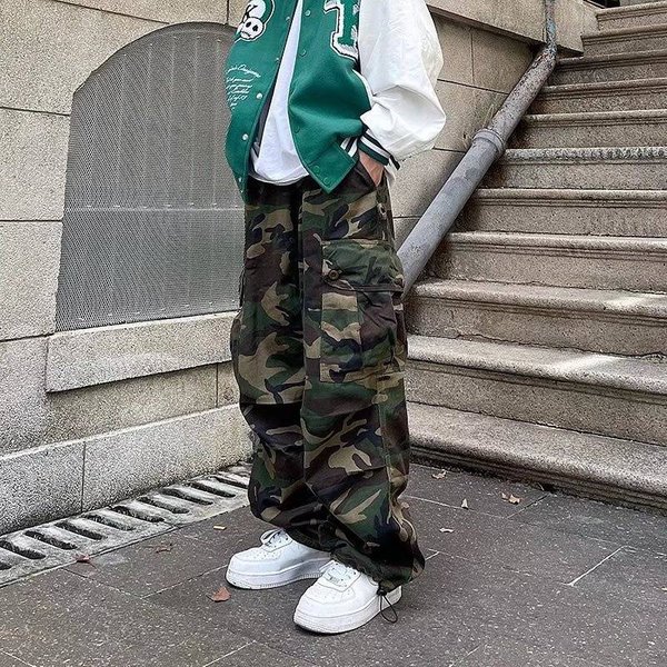"Men's Streetwear Camo Cargo Pants, Hip-Hop Retro Joggers With Multiple Pockets, Straight-Leg Tactical Trousers For Urban Fashion"-image