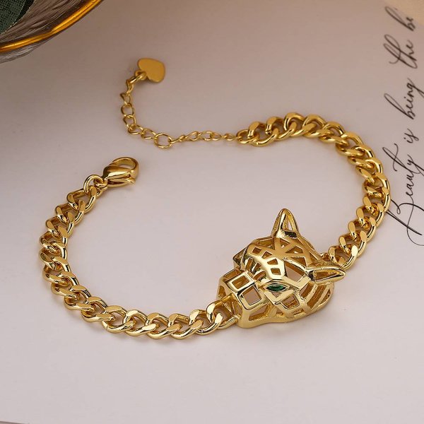 Hip Hop Leopard Bracelet Female Instagram Niche Personality Copper Plated Real Gold Cuban Chain Bracelet-image