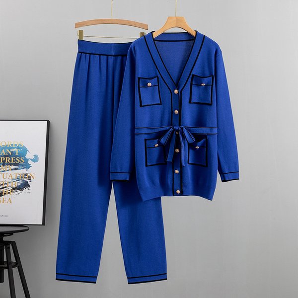 Women's Knitwear Cardigan Wide-Leg Trouser Suit Fashion Two-Piece Set-image