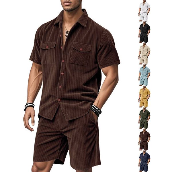 Men's Fashion Shirts And Casual Pants Two-Piece Set Hot-Selling Men's Clothing New Fit Trendy Solid Color Men's Fashion Suit-image
