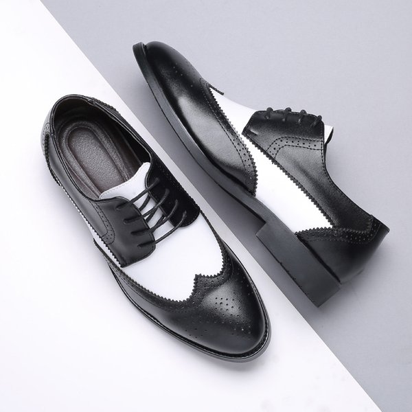 Men’S Shoes Casual Leather Shoes Round Toe Men's Dress Single Shoes-image