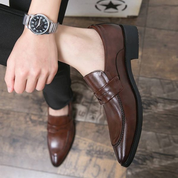New Fashion Men's British Black Business Casual Loafer Shoes Daily Driving Office Leather Shoes One Foot Pedal Lazy Brown Banquet Dress Wedding Men's-image