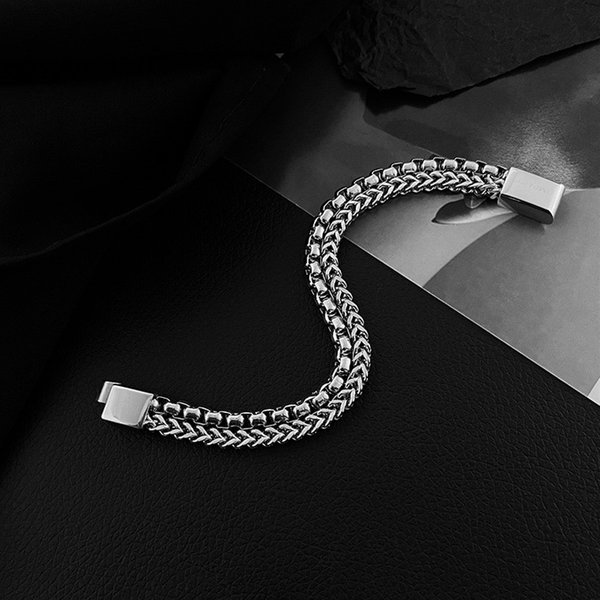 Simple Niche High-End Titanium Steel Personality Fashion Cuban Double Layer Stacked Men's Trendy Women's Bracelet-image
