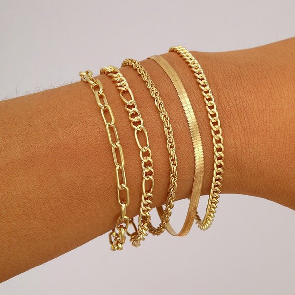 Bohemian Minimalist Hand Jewelry Metal Chain Women's Set 6 Multi Layer Chain Simple Bracelet-image