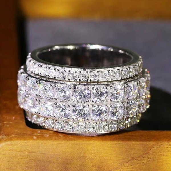 Hot Sales Huitan Full Bling Iced Out Cubic Zirconia Wide Ring For Women Round Band Sier Color Gorgeous Female Accessory Wedding-image
