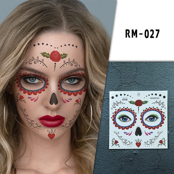 Halloween Face Tattoo Flowers Day Of The Dead Tattoo Stickers Party Makeup Face Stickers-image