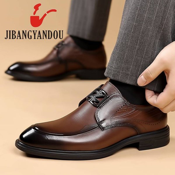 Men's Soft Bottom European Style Business Shoes Pure Cowhide Cigar Head Layer Leather Insole Comfortable Leather Lined Footwear-image