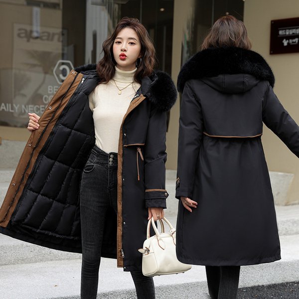 Women's Long Parka Coat With Detachable Faux Fur Trim, Winter Warm Hooded Jacket, Oversized Pockets, Loose Fit, Polyester Shell, Fashion"