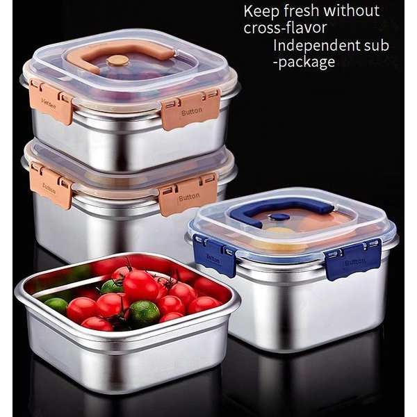Thickened Stainless Steel Fresh Keeping Box Food Grade Sealed Lunch Box With Lid Large Capacity Portable Refrigerator Storage Box-image