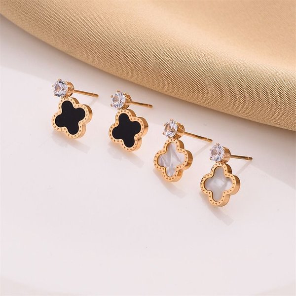 Stainless Steel Four Leaf Clover Earrings for Women Fashion Brand Exquisite High Quality Bridal Ear Stud Jewelry Gifts