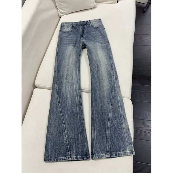 Men's Clothing Men's American Vibe Lightning Bolt Jeans – High Street Clean Fit, Straight Leg With Slight Flare, Vintage Wash, Blue/Black