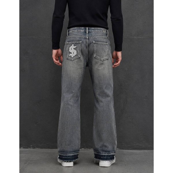 Men's Clothing Fashion Retro American High Street Washed Old Rough Edge Jeans Personalized Street Casual Straight-leg Pants