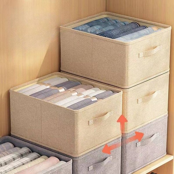 Family Organizer Linen Fabric Foldable Storage Box Large Capacity Clothes & Blanket Organizer For Wardrobe Home & Travel-image