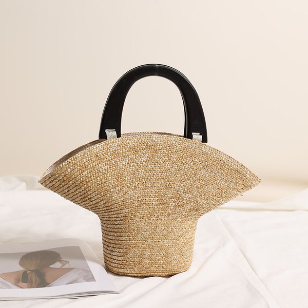 Women’S Bags Small Design Wheat Straw Handmade Straw Bag New Wooden Handbag Woven Bag Holiday Beach Bag Versatile Women's Bag-image