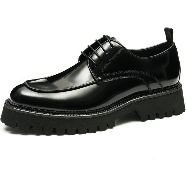 Thick soled bright leather shoes for men leather cowhide square head British business casual Derby increase formal men's shoes