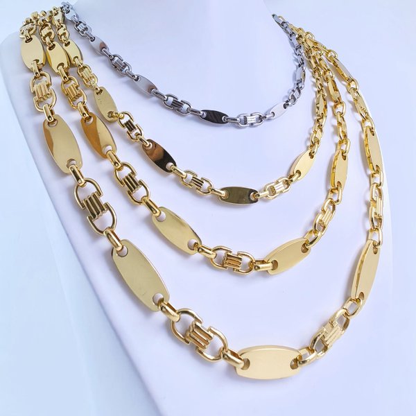 Men's Jewelry & Accessories Chain Fashionable And Atmospheric Necklace Emperor Chain Smooth Stainless Steel Return Flat Link Chain Set-image