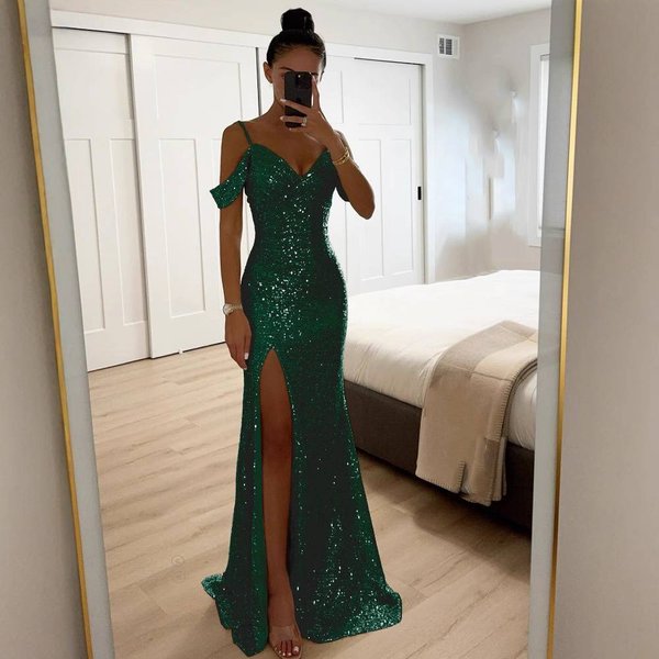 Women's Clothing New Sling Sequined Slit Dress Ins Casual Loose Party Dress-image