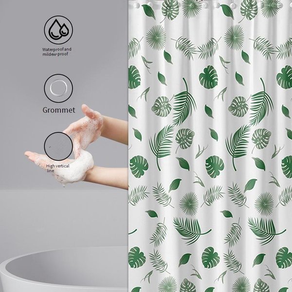 Waterproof Shower Curtain Mildew Proof Thickened Peva Green Leaf Bathroom Toilet Shower Partition Curtain-image