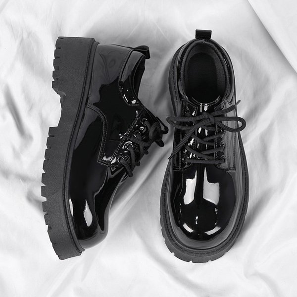Men's Leather Shoes Formal Business Style British Derby Wide Foot Big Toe Casual Trendy Glossy Finish