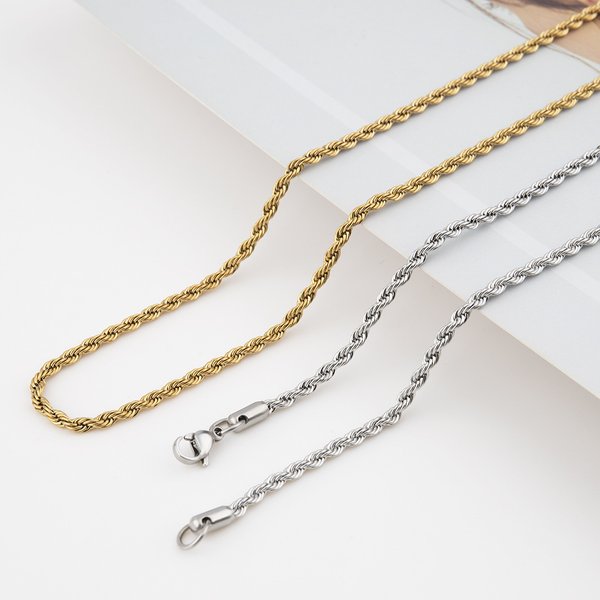 Necklaces Stainless Steel Twist Chain Vacuum Color Preserving Electroplating Non Fading Gold Necklace Titanium Steel Hip Hop Men's Matching Chain-image