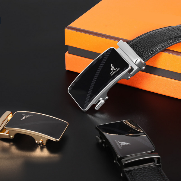 Men's Belts Men's Leather Belt Business Casual Middle Aged And Young Pants Belt Film Sequin Mirror Automatic Buckle Belt Two Layer Cowhide-image