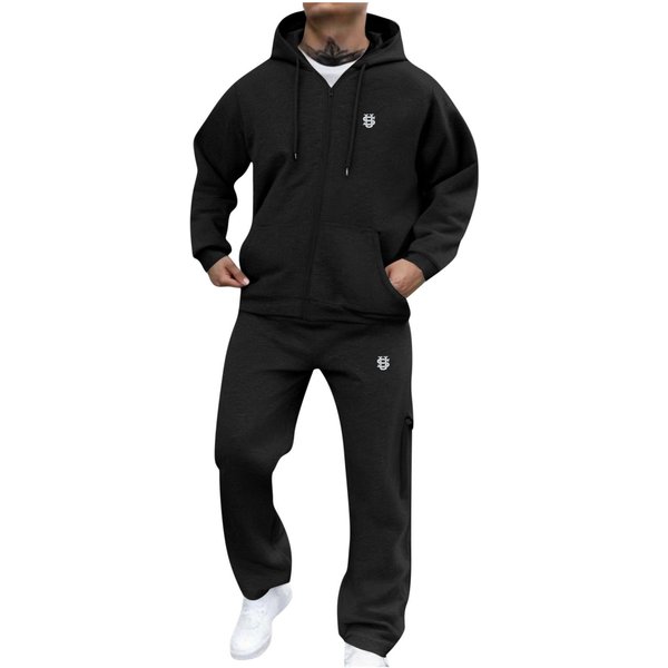 Men's Clothing Menswear Trendy Brand Heavyweight Knitted Sweatshirt Cardigan Set With Us Embroidered Logo Casual Hoodie Set-image