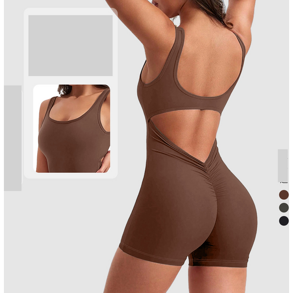 V Waist Hip Fitness Shorts Jumpsuit With Chest Pad Tight High Elastic Yoga Jumpsuit