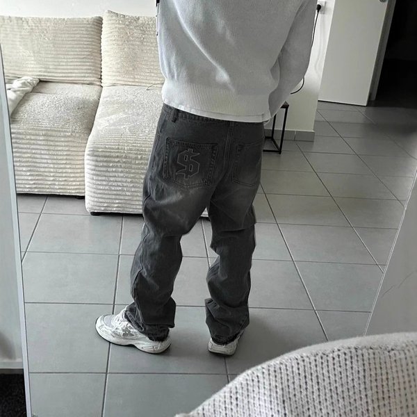 European And American Fashion Retro American High Street Washed Old Rough Edge Jeans Personalized Street Casual Straight-leg Pants