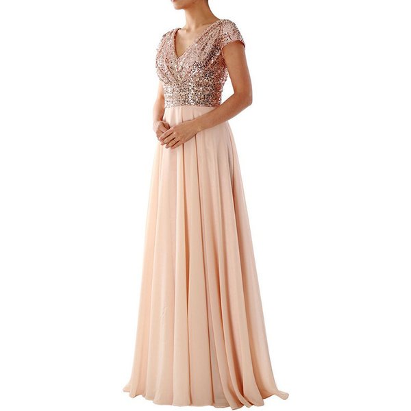 Women's dress wish V-neck chiffon stitching evening dress cross-border women's clothing
